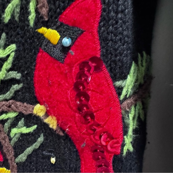 Vintage 1990s Knit Bird Pine Tree Graphic Cardigan Sweater Button Up Size Small - Picture 9 of 16